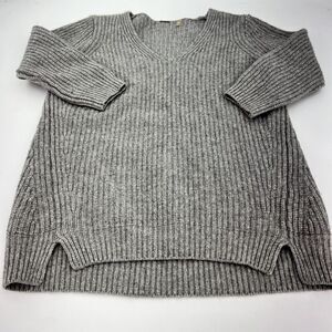 Elie Tahari Gray Wool Cashmere Blend Ribbed Sweater Size Medium 3/4 Sleeve